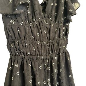 Feminine Black Midi Dress with Smocked Waist & Open Bow-Back Detail | Size M